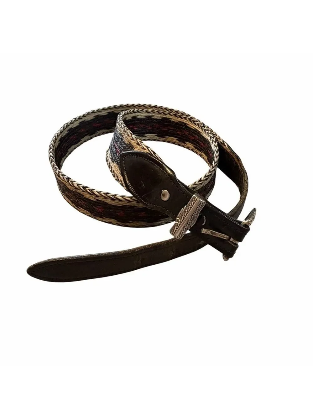 Western Distressed Leather Hitched Horsehair Stylish Black/Brown Men's Belt 36